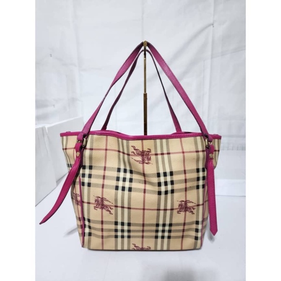 Authentic Burberry Haymarket Check Canterbury Tote Bag Beige/Pink - Picture 6 of 16